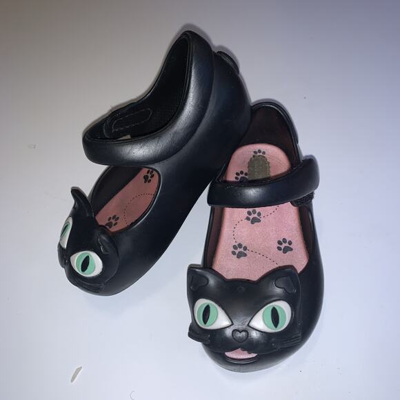 Mini Melissa Black Cat Mary Jane Shoes Size 6 Baby Girls Toddler - Picture 5 of 5